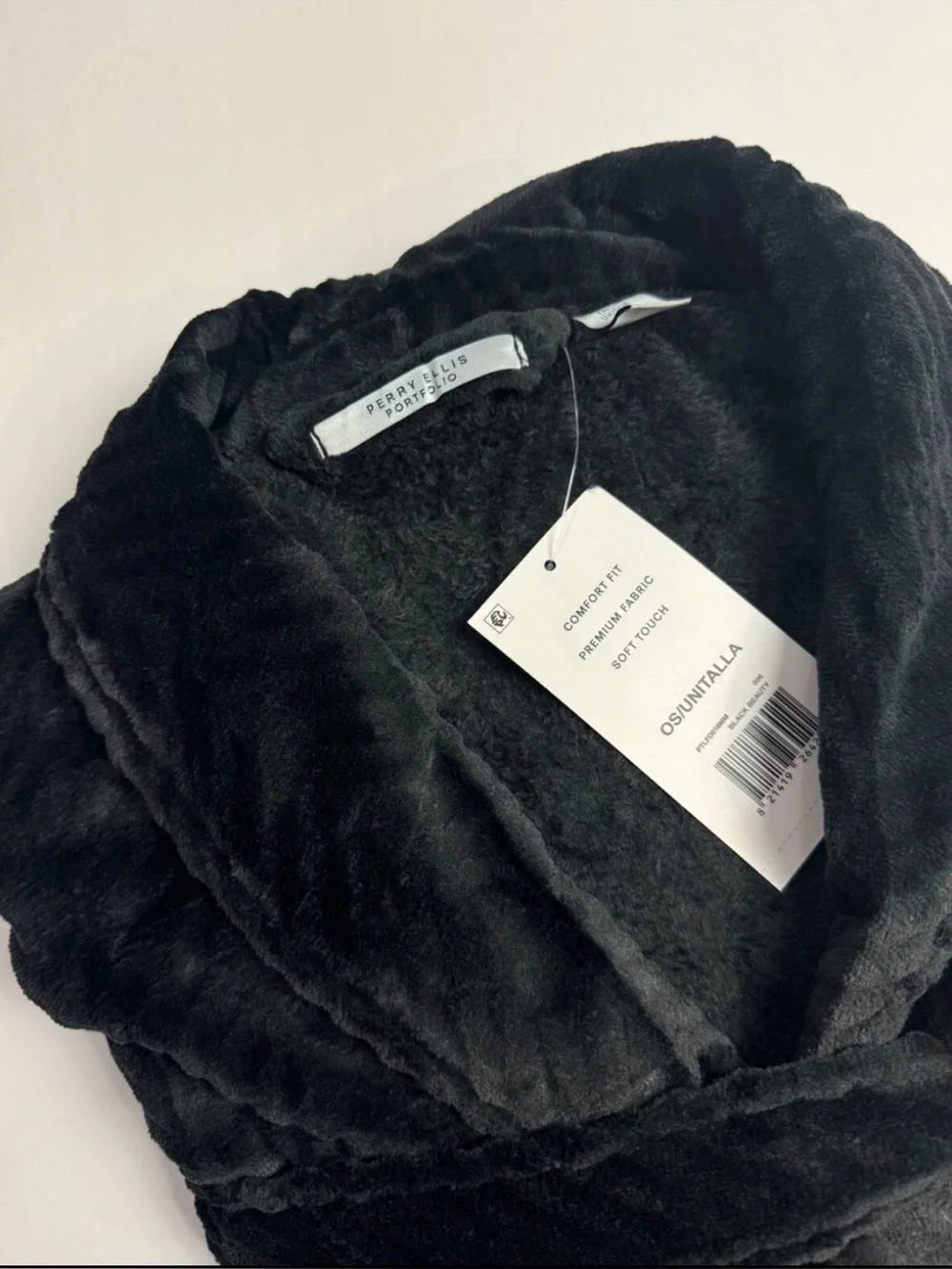 Perry Ellis Men's Herringbone Textured Soft Fleece Robe Black NEW O/S